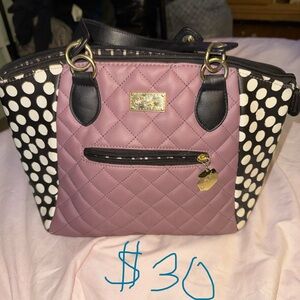 Elegant Quilted Purple and Black Polka Dot Satchel